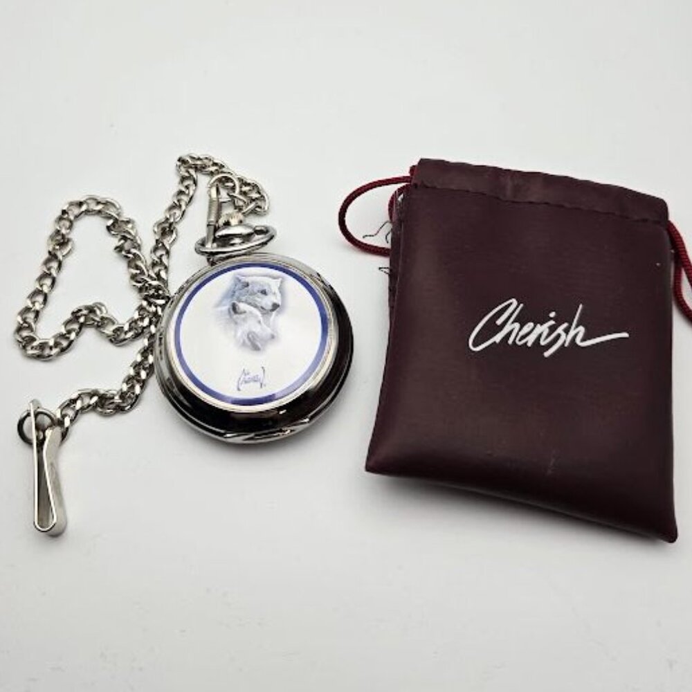 Wolf Pocket Watch on chain with clip